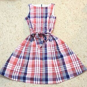 LL Bean Signature Plaid A-Line Boatneck Picnic Dress Sz 4